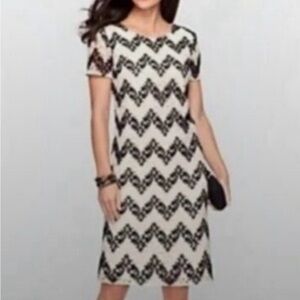 Talbots Chevron Patterned Mini Dress in Black and Cream sz10